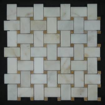 Afyon Gold Sugar Marble Basketweave Mosaic with Golden Tobacco Dots Polished