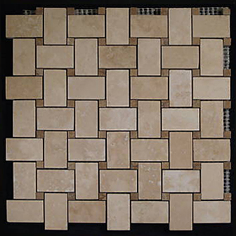 Classic Ivory Travertine Basketweave Mosaic Tile with Noce Travertine Dots Honed