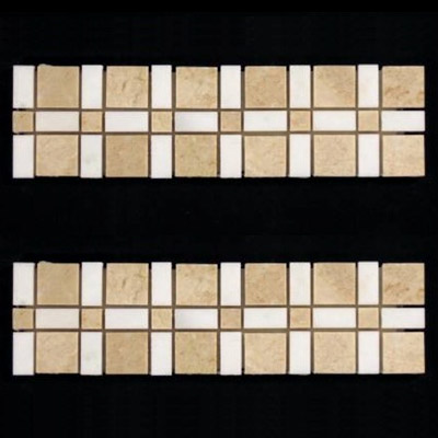 Crema Marfil Marble Border Tile with White Thassos Polished