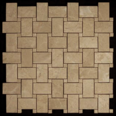 Crema Marfil Marble Basketweave Mosaic Tile with Crema Marfil Dots Polished