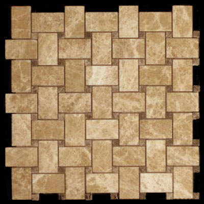 Light Emperador Marble Basketweave Mosaic Tile with Dark Emperador Dots Polished