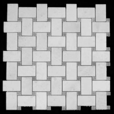 Statuary Crystal Marble Italian White Statuario Basketweave Mosaic Tile with Bardiglio Gray Dots Polished