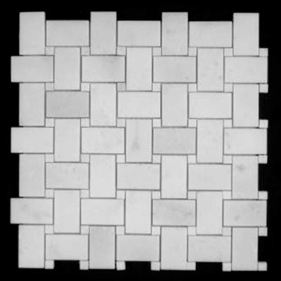 Statuary Crystal Marble Italian White Statuario Basketweave Mosaic Tile with Statuary Crystal White Dots Polished