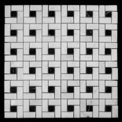 Statuary Crystal Marble Italian White Statuario Target Pinwheel Pattern Marble Mosaic Tile with Nero Marquina Black Dots Polished